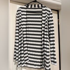 Gray and White Striped Cardigan